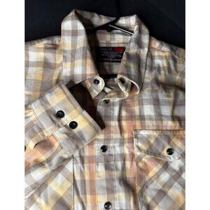 Troll Co Flannel Shirt Mens L Brown Plaid Long Sleeve Outdoor Pearl Snap
